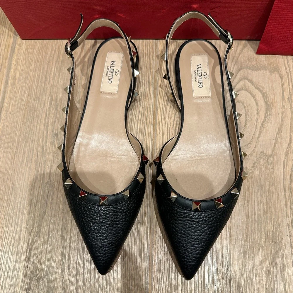 Valentino Ballerina Rockstud Black Point Toe Flats - Picture 2 of 14